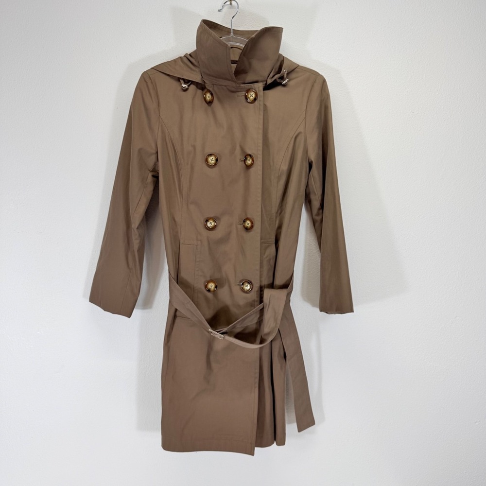 Michael Kors Womens Double Breasted Hooded Taupe Tan Classic Trench Size XS